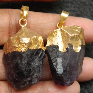 Natural Purple Amethyst Pendant Gold Dipped Amethyst gemstone pendant Rough Clear Spike Points pendant gift for her