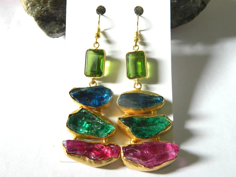 Multi color quartz Earrings Gold Electroplated Boho Jeweley Gemstone Earrings Gift for women