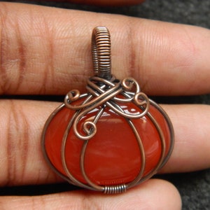 Carnelian Pumpkin Pendent Copper Wire Wrapped pendant Halloween Healing Necklace Filigree Art Wire Wrap pendant Gemstone jewelry