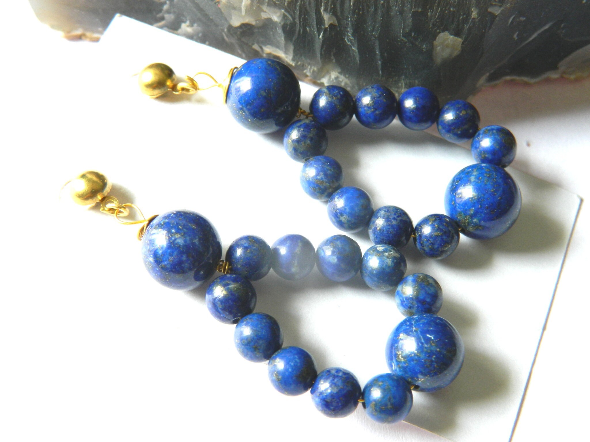 Lapis earring Gemstone Earrings Lapis Lazuli Smooth and | Etsy