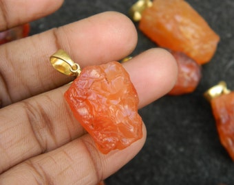 Raw Carnelian Pendant, Natural Rough Gemstone, Healing Jewelry