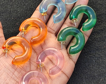 Resin Jewelry Art Pink, Blue, Green & Citrine Color Clear Resin Hoop Earring Acrylic Chunky Hoop Handcrafted Boho Modern Trendy Jewelry Gift