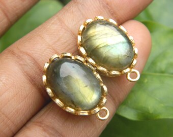 Gold Plated Labradorite Bezel Earring Connector, DIY Jewelry Supplies