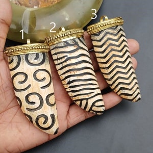 Horn Bone Jewelry Ethically Sourced Natural Buffalo Horn Pendant With Dotted Gold Cap Purely Handcrafted Vintage Style Jewelry For Her