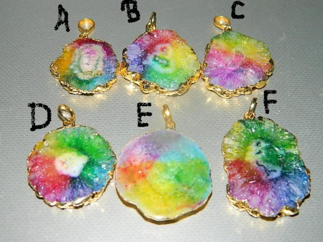 Natural Multi Solar Quartz Pendant Geode Pendant Gold Electroplated
