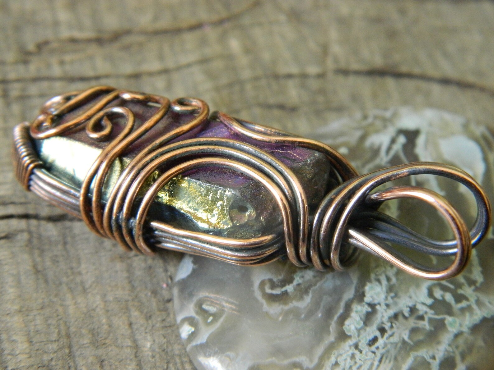 Copper Wire Wrapped Natural Rock Crystal Pendant Titanium Etsy