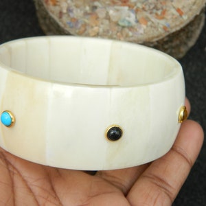 Horn Bone Jewelry Ethically Sourced Buffalo Born Bangle Bracelet Purely Handcrafted Multi color Tiny Accent  Gemstone Jewelry