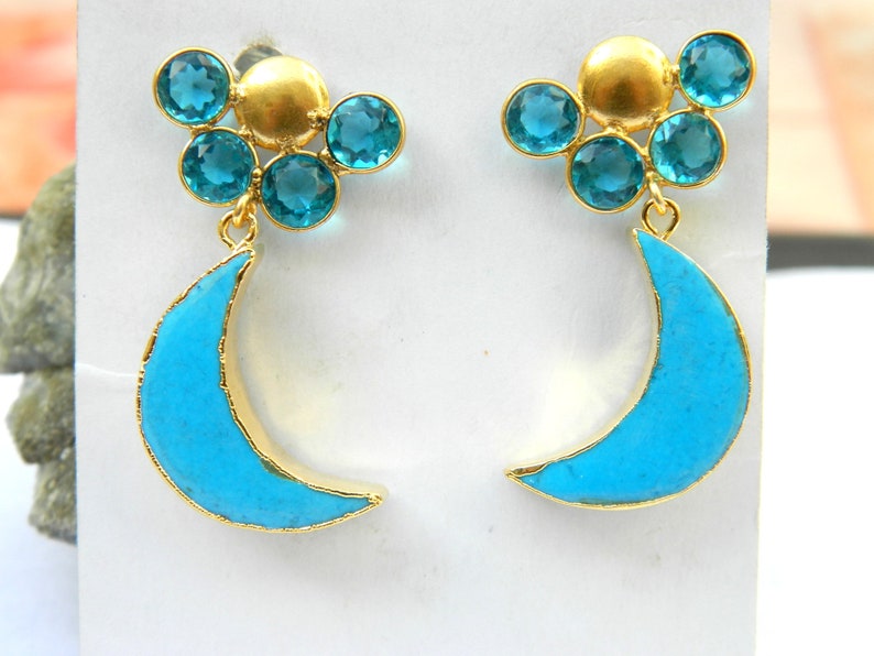 Howlite Earring Gold Plated Turquoise With Quartz Stud Gemstone Earring Jewelry gift for her