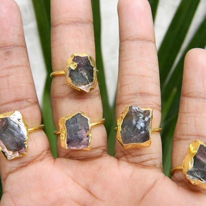 Natural purple amethyst ring Raw amethyst ring raw gemstone ring  Gold electroplated ring Beautiful ring charm ring Adjustable ring
