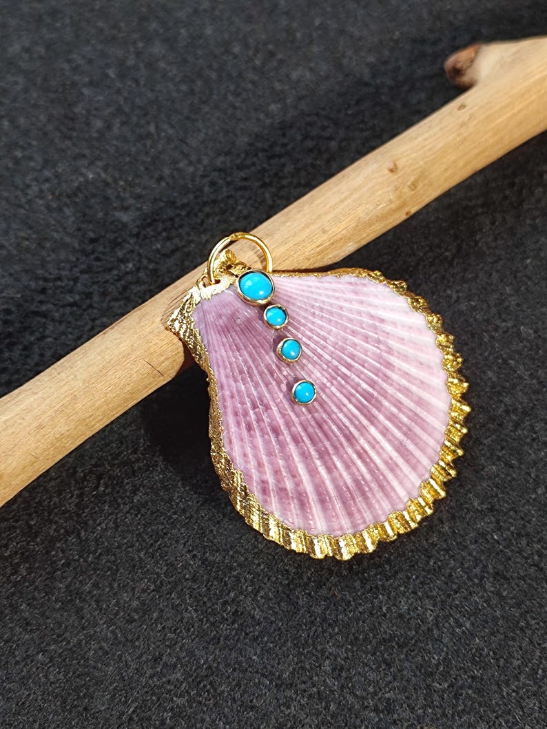 18k Gold Fill Scallop Seashell Pendant: Turquoise, Lapis & Onyx ...
