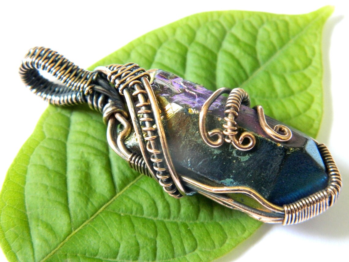 Copper Wire Wrapped Natural Rock Crystal Pendant Titanium Etsy
