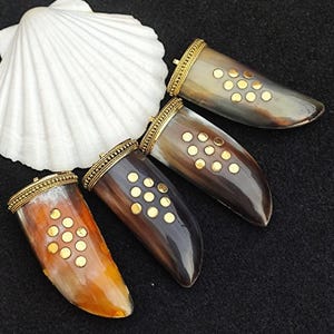 Horn Bone Jewelry Ethically Sourced Natural Buffalo Horn Pendant With Dotted Gold Cap Purely Handcrafted Vintage Style Jewelry For Her