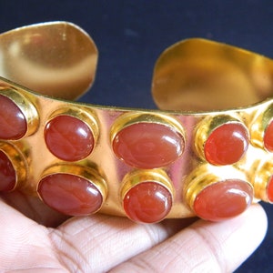 Natural Red Onyx Carnelian Gold Plated Brass Cuff Bangle Handmade Unique Designer Traditional Bohemian Exclusive Fashion Jewelry Gift Sale