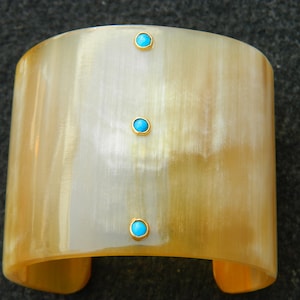 Horn Bone Jewelry Ethically Sourced Buffalo Horn Bangle with Gold Plated Brass Set Tiny Accent Stones Turquoise Howlite, Tiger eye & Lapis