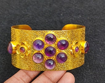 Amethyst-Armreif aus vergoldetem Messing im Vintage-Stil