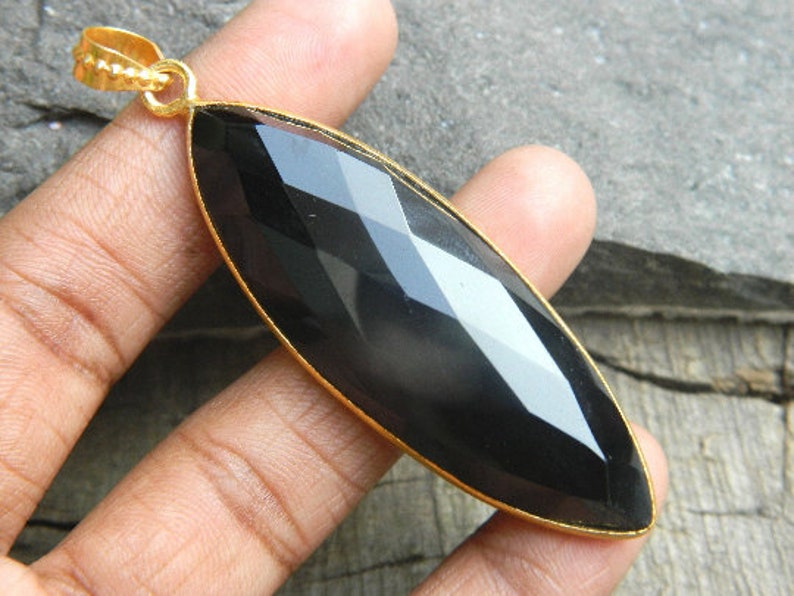 Black onyx pendant Big pendant Beautiful jewelry Bezel set Gold Plated Pendant Natural Gemstone Pendant Charm necklace Gift for her