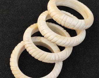 Handcrafted Bone Bangle Bracelet, Vintage Style Carved Jewelry