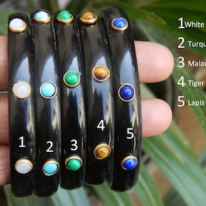 Horn Bone Jewelry Ethically Sourced Buffalo Horn Cuff Bangle Bracelets Purely Handcrafted Tiny Accent Multi Gemstone Jewelry Vintage Style