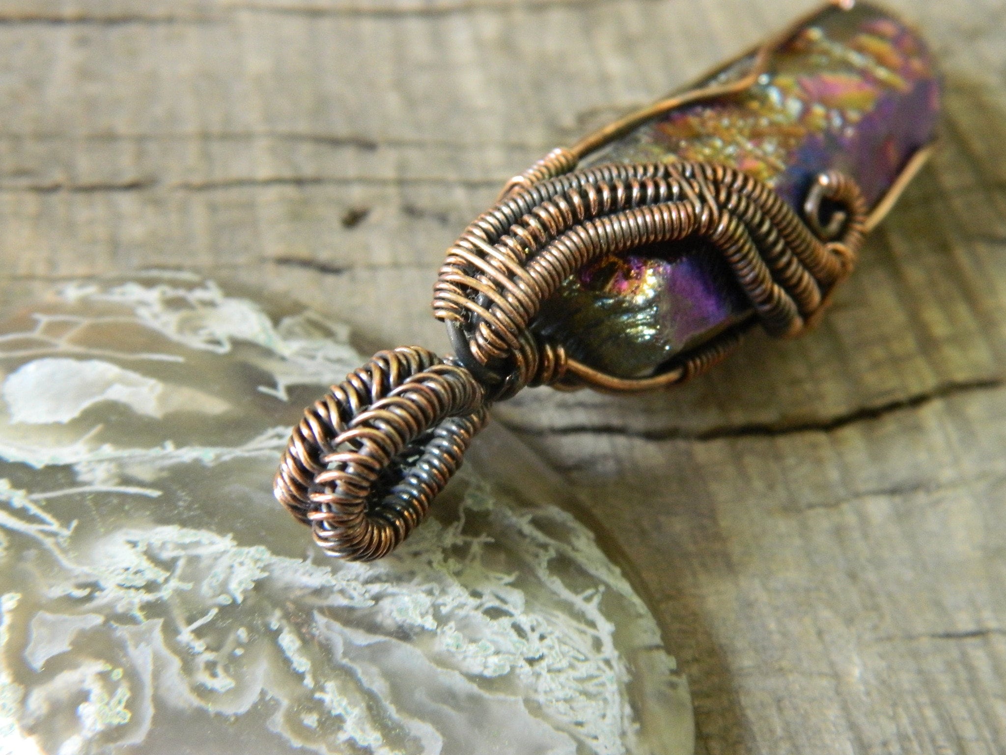 Copper Wire Wrapped Natural Rock Crystal Pendant Titanium Etsy