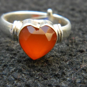 Carnelian Color Chalcedony Heart Shaped Faceted Natural Gemstone Ring Faceted Gold and Silver Plated Brass Adjustable Ring Size 8 US number