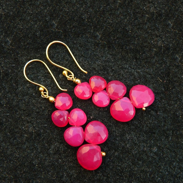 Hot Pink Chalcedony heart bead earring Gemstone jewelry Handmade Gift for Women