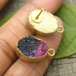 Gemstone Jewelry Supplies Natural Sugar Druzy Slices 18K Gold Fill Studs Ear Post Connector Handmade Designer Jewelry Findings Components