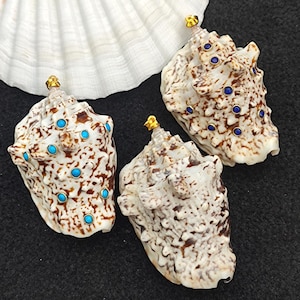 Silver Conch Pendant Natural Sea Shell Pendant With Multi Gemstone Ocean Seashell Beach Pendant For Necklace Genuine Shell Jewelry