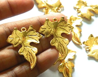 2 Pcs Gold Plated Leaf Charm Connectors, DIY Earring Supplies