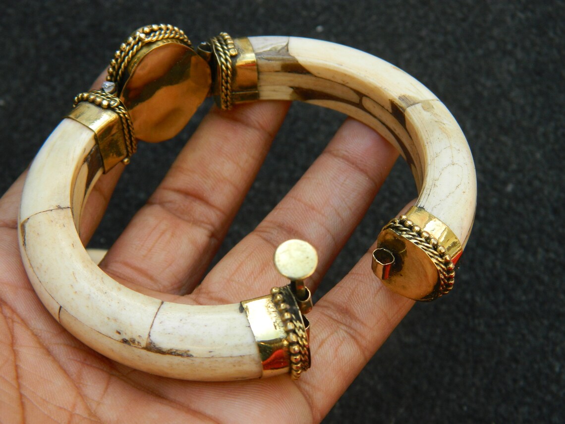 Vintage Bone Bracelet Cuff Bangles with chalcedony & Etsy