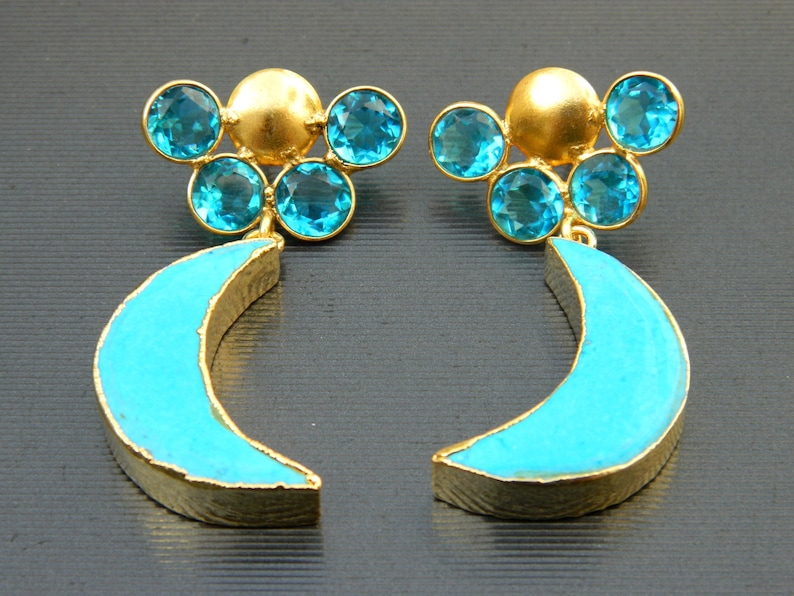 Howlite Earring Gold Plated Turquoise With Quartz Stud Gemstone Earring Jewelry gift for her