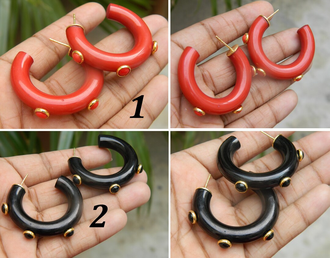 Resin Hoop Earring Black and Coral Color Resin Hoops With Black Onyx Synthetic Coral Hoop Earring Gift for Women Unique Resin Jewelry Etsy Canada