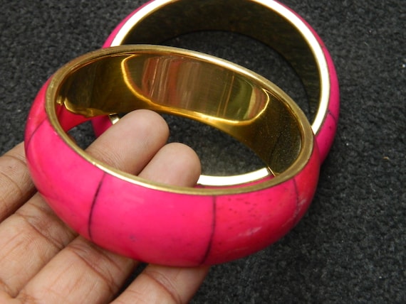 Handmade Brass & Acrylic Bangle Set, Bohemian Stacking Bracelets