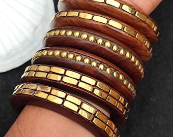 Set of 2 Pcs Wooden Brass Bangle Bracelet Purely Handcrafted