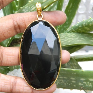 Huge Fancy Shape Faceted Black Onyx Pendant Jewelry Gold Plated Natural Gemstone Handcrafted Vintage Style Designer Gemstone Fashion Jewelry