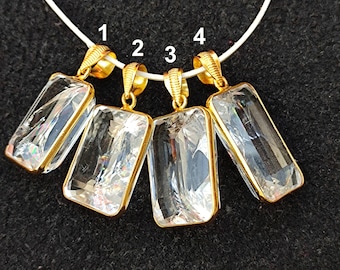 Handcrafted Rock Crystal Quartz Pendant, Gold Plated Brass, Vintage Style