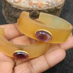 Horn Bone Jewelry Ethically Sourced Natural Buffalo Horn Hoop earring with Purple Amethyst  Gemstone Earring Handamde Fashion jewelry sale