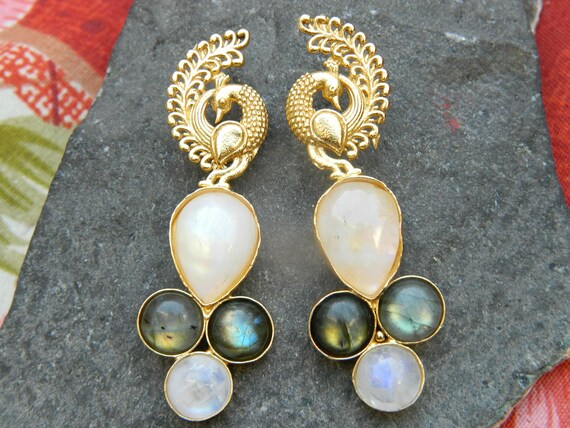 Gemstone Jewelry Natural Rainbow Moonstone Labradorite Cabochon