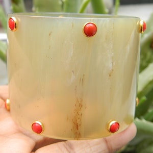 Horn Bone Jewelry Ethically Sourced Buffalo Horn Bangle Bracelet Purely Handcrafted Tiny Accent  Synthetic Jasper Jewelry Vintage Style