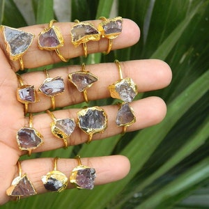 Natural purple amethyst ring Raw amethyst ring raw gemstone ring  Gold electroplated ring Beautiful ring charm ring Adjustable ring