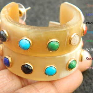 Horn Bone Jewelry Ethically Sourced Natural Buffalo Horn Hoop earring with Tiny Accent Multi Gemstone Earring Handamde Fashion jewelry sale