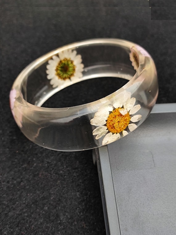 ハンドメイド押し花樹脂バングルブレスレット、ボタニカルジュエリー
