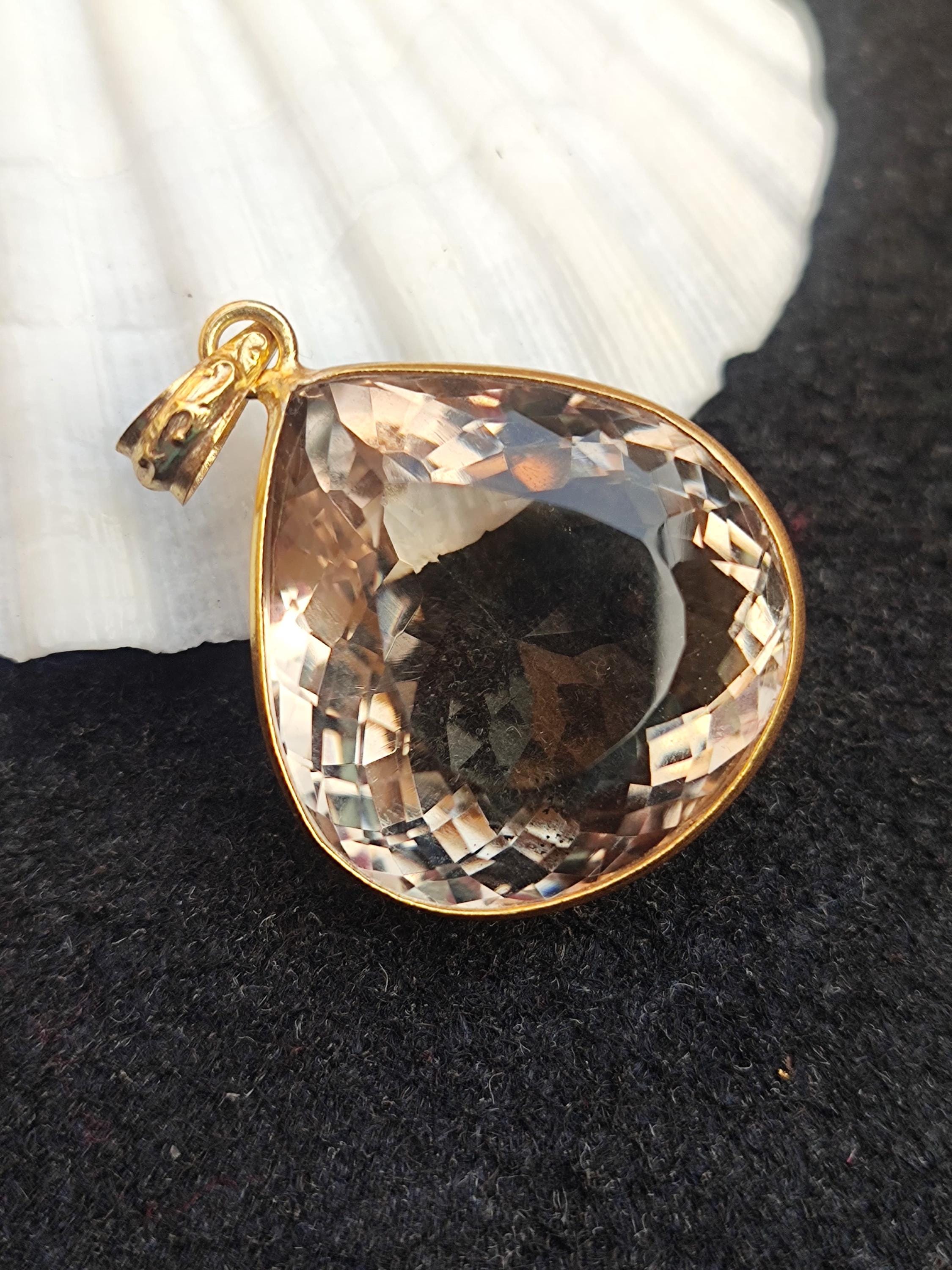 Collier Pendentif Quartz Fumé 11,65 Carats En Or 14K - Serti Lunette - Style Minimaliste
