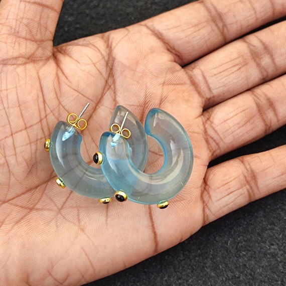 Acrylic Resin Jewelry Blue Resin Hoop Earrings Transparent Tiny Accent Natural Gemstone Chunky Hoop Handcrafted Designer Modern Jewelry Gift Etsy UK