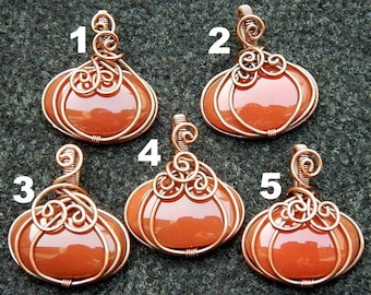Carnelian Pumpkin Pendent Copper Wire Wrapped pendant Halloween Healing Necklace Filigree Art Wire Wrap pendant Gemstone jewelry