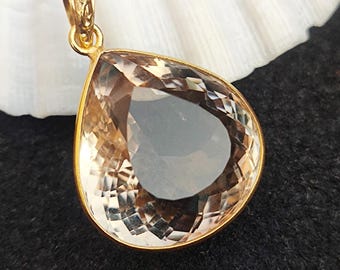 Smoky Quartz Heart Pendant, Gold Plated Bezel, Gemstone Jewelry
