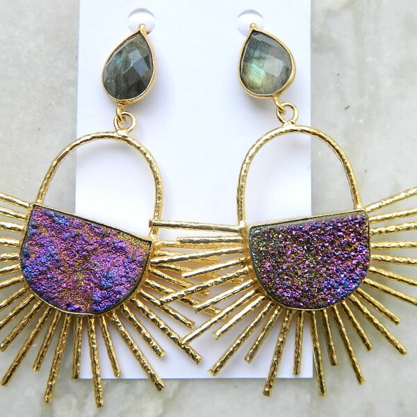 Orecchini druzy / / titanio rivestito Druzy sole orecchini / / orecchini Labradorite / / //Gemstone Boho gioielli orecchini / / bel regalo