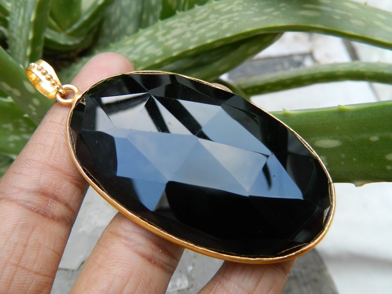 Black onyx pendant Big pendant Beautiful jewelry Bezel set Gold Plated Pendant Natural Gemstone Pendant Charm necklace Gift for her