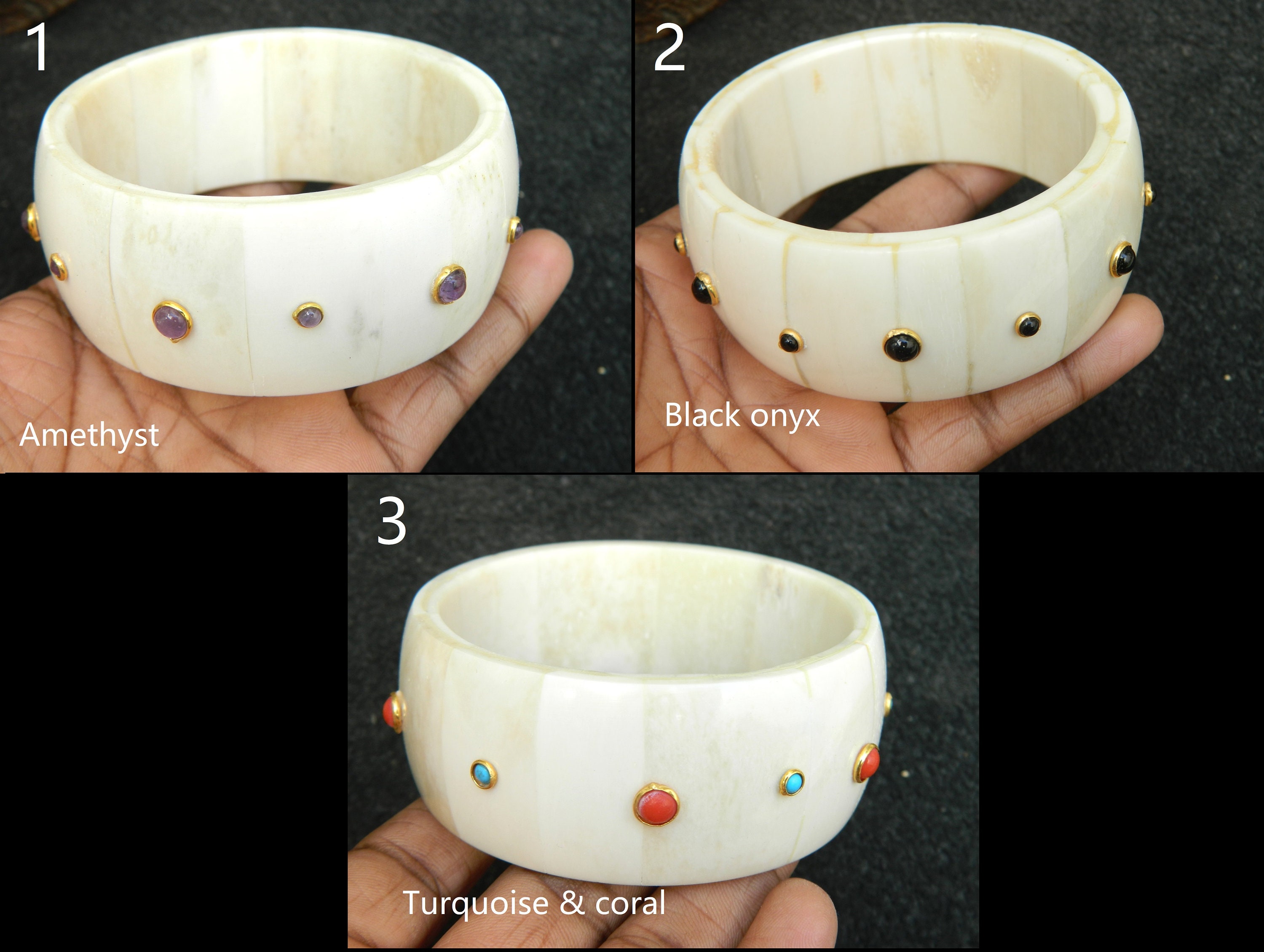宝石のアクセントが付いた手作りのホーンバングルブレスレット - Etsy 日本