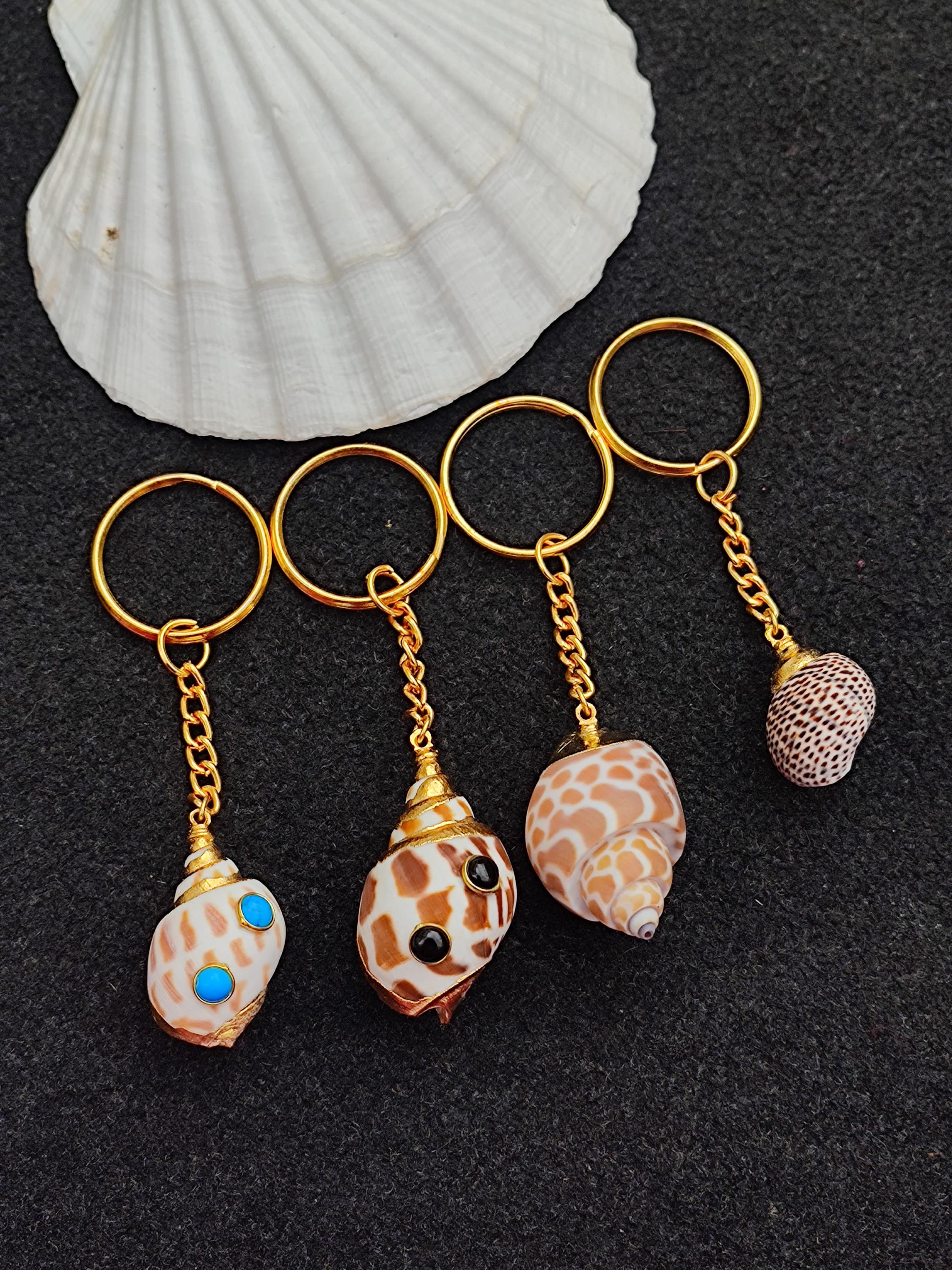 18k Gold Fill Sea Shell Keychain With Gemstones - Etsy