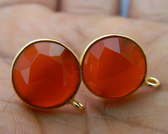 Faceted Chalcedony Gold Plated Earring Posts, 17mm Round Studs